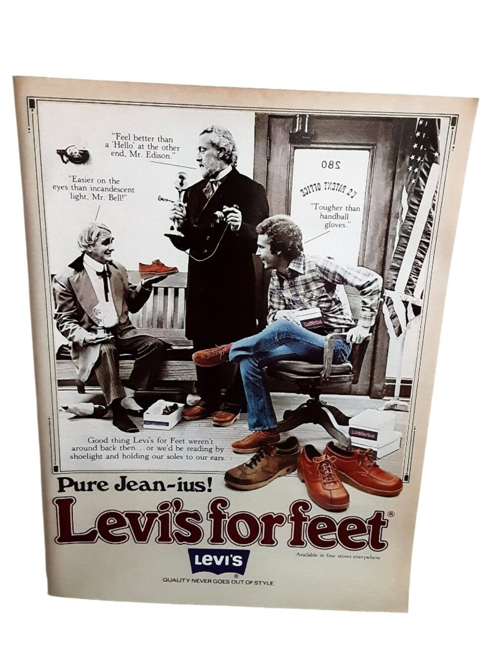1978 Levi's for Feet Shoes Thomas Edison Alexander Bell Vintage Print Ad